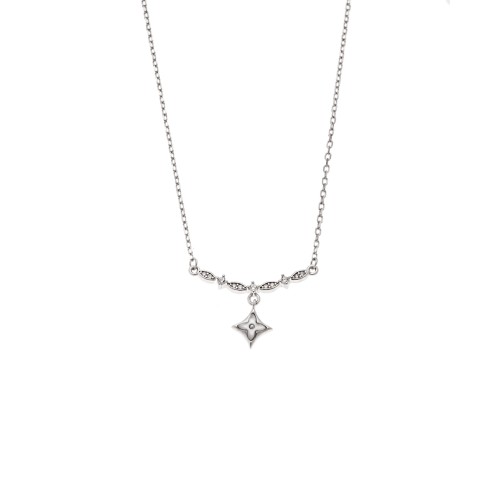 Κολιέ SENZA Λουλουδάκι Rhodium Plated Ασήμι 925 με Φίλντισι - SSR4491SR