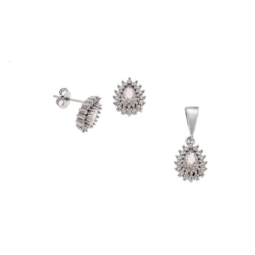 Σετ Μενταγιόν Σκουλαρίκια Γυναικείο SΕΝΖΑ Silver 925 Δάκρυ Λευκό - SSR4494-1