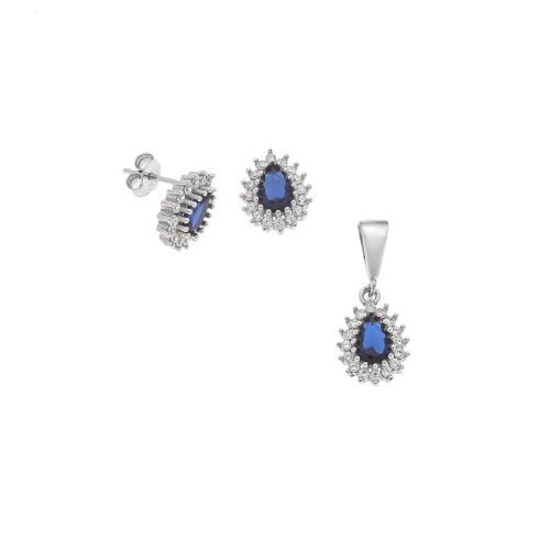 Σετ Μενταγιόν Σκουλαρίκια Γυναικείο SΕΝΖΑ Silver 925 Δάκρυ Μπλε - SSR4494-5