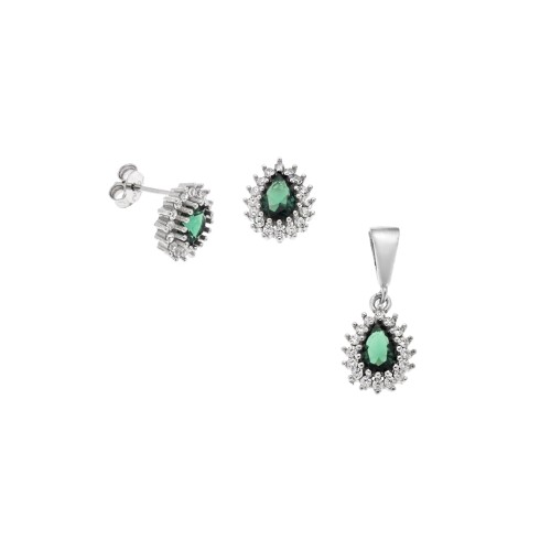 Σετ Μενταγιόν Σκουλαρίκια Γυναικείο SΕΝΖΑ Silver 925 Δάκρυ Πράσινο - SSR4494-6