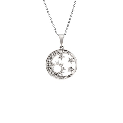 Κολιέ SENZA Ήλιος με Αστεράκια Rhodium Plated Ασήμι 925 - SSR4500SR