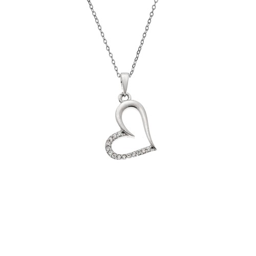 Κολιέ SENZA Καρδούλα Rhodium Plated Ασήμι 925 - SSR4509SR