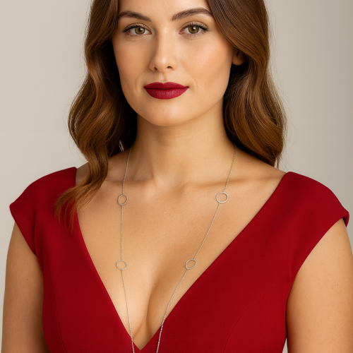 Κολιέ Μακρύ SENZA Επιχρυσωμένο Ασήμι 925 με Κύκλους - SSR4513GD