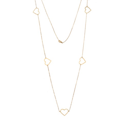 Κολιέ Μακρύ SENZA Επιχρυσωμένο Ασήμι 925 με Καρδιές - SSR4514GD