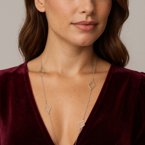 Κολιέ Μακρύ SENZA Ασήμι 925 Διαμάντι - SSR4519SR