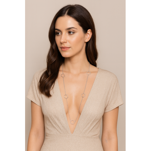 Κολιέ Μακρύ SENZA Ασήμι 925 Πολύγωνο